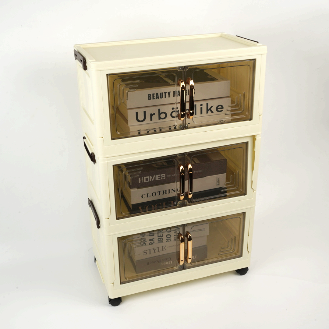 Climbing Kangaroo 3-Tier Foldable Storage Cabinet with Rollers